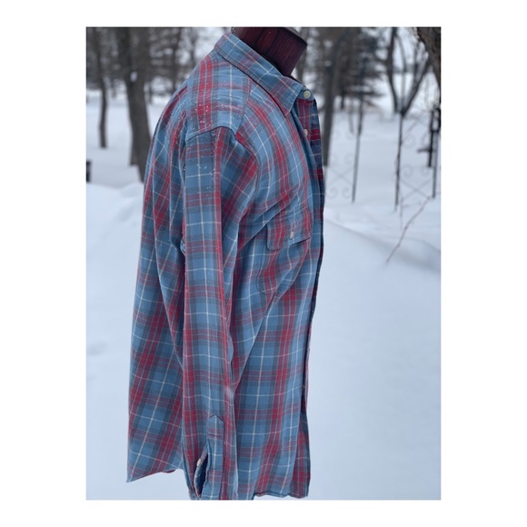 SOLD Polo Ralph Lauren Flannel Plaid Button Up Shirt XLT 100% Cotton Blue Red - Picture 4 of 8